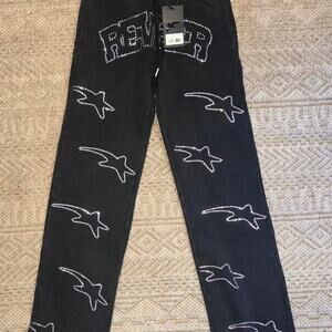 Reveer Vintage Black Wash Rhinestone Star Sweatpants Size Small NWT